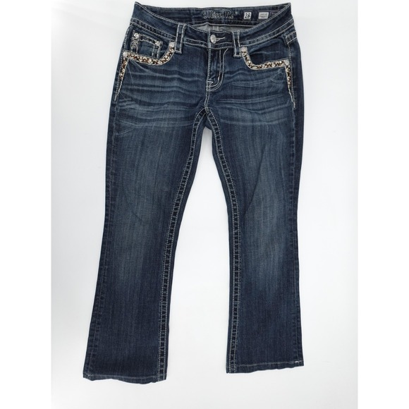 Miss Me Jeans Womens 28 Signature Boot Bootcut Rhinestone Flap Pockets JP7306B - Picture 1 of 16
